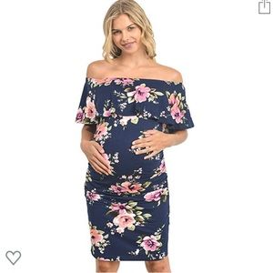 Women's Floral Ruffle Off Shoulder Maternity Dress